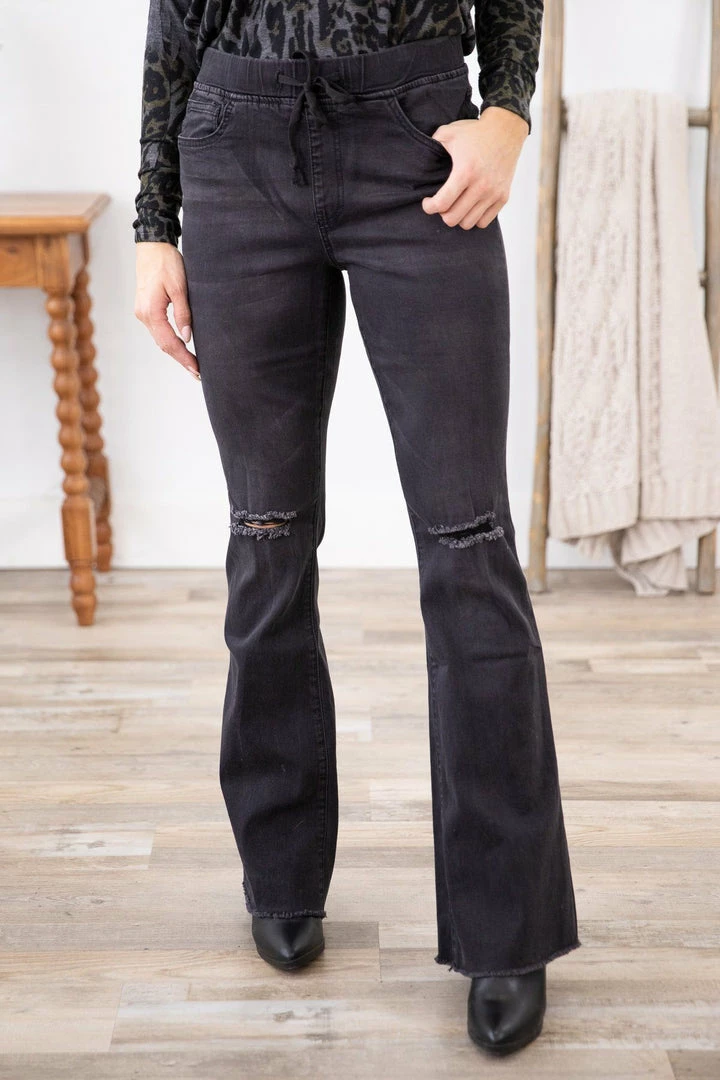 YMI Jeanwear YMI Black Bootcut Distressed Knee Jeans 3 YMI Jeanwear YMI Black Bootcut Distressed Knee Jeans