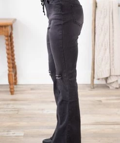 YMI Jeanwear YMI Black Bootcut Distressed Knee Jeans