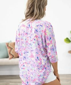 Lime N Chili Tops Lavender Multicolor Floral Print Kimono