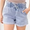 Love Tree Bottoms Light Wash Cuffed Elastic Waist Pull On Shorts