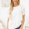 Lime N Chili SHORT SLEEVES White Eyelet Puff Sleeve Top