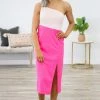 Shewin Hot Pink And Peach One Shoulder Midi Dress Dresses