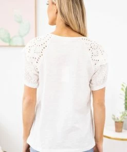 Lime N Chili SHORT SLEEVES White Eyelet Puff Sleeve Top
