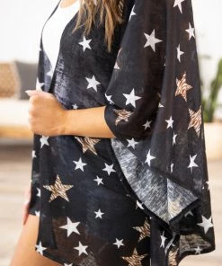 Umgee KIMONOS Black Star Print Kimono