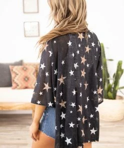 Umgee KIMONOS Black Star Print Kimono