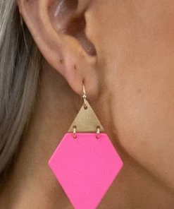 H&D Accessories Hot Pink And Gold Diamond Shaped Earrings