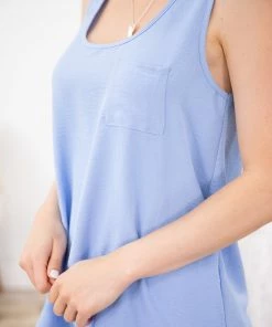 Mittoshop TANK TOPS Baby Blue Woven Tank With Pocket