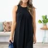 Solution Black Textured Dress With Pleated Bodice Dresses