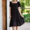 Lime N Chili Black Dot Print Smocked Bodice Dress Dresses
