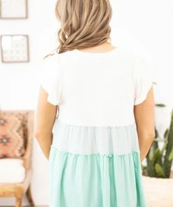 Cherish Mint And Ivory Tiered Colorblock Top Tops