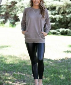 Zenana Tops Mocha Pigment Dyed Sweatshirt