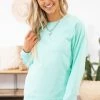 Zenana Mint Lightweight Crew Neck Sweatshirt LONG SLEEVES