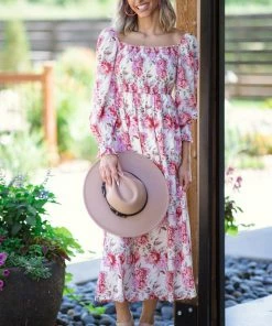 Miss Kelly Dresses Cream Multicolor Floral Square Neck Dress