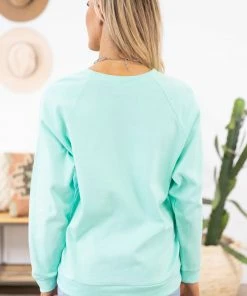 Zenana Mint Lightweight Crew Neck Sweatshirt LONG SLEEVES