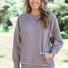 Zenana Tops Mocha Pigment Dyed Sweatshirt