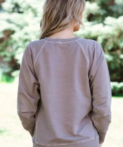 Zenana Tops Mocha Pigment Dyed Sweatshirt