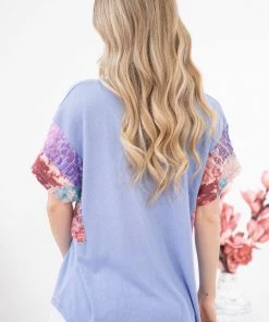 Hailey And Co SHORT SLEEVES Cornflower Floral Print Sleeve Top