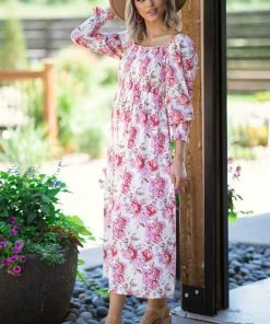 Miss Kelly Dresses Cream Multicolor Floral Square Neck Dress