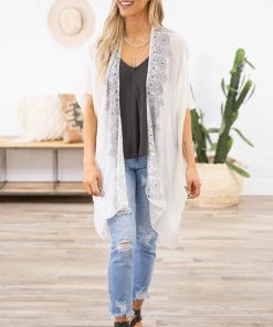 Just Jamie Ivory Kimono With Rhinestone Trim