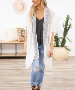 Just Jamie Ivory Kimono With Rhinestone Trim