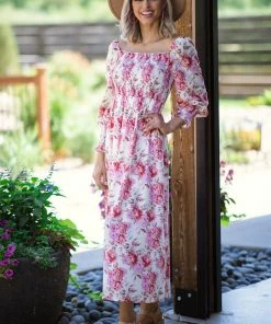 Miss Kelly Dresses Cream Multicolor Floral Square Neck Dress