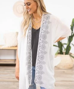 Just Jamie Ivory Kimono With Rhinestone Trim