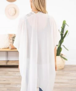 Just Jamie Ivory Kimono With Rhinestone Trim