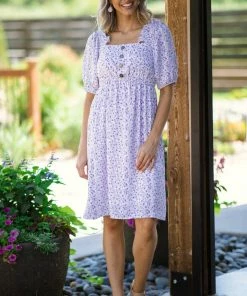 Lime N Chili White And Lavender Ditsy Floral Midi Dress Dresses