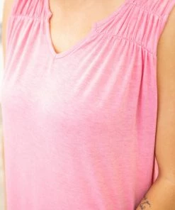 Cherish Pink Notch Neck Tank With Shirred Straps Tops 9 Cherish Pink Notch Neck Tank With Shirred Straps Tops