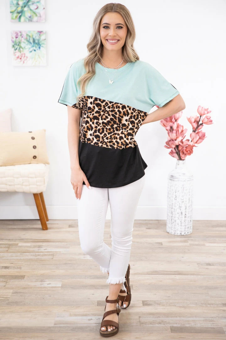 Your Fashion Wholesale Mint And Animal Print Colorblock Top 6 Your Fashion Wholesale Mint And Animal Print Colorblock Top