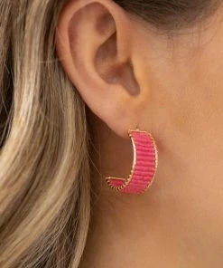 Crystals Trading Inc Pink Half Moon Beaded Earrings