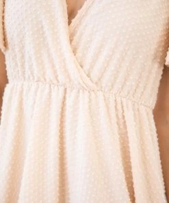 Lovely Melody Beige Swiss Dot Flutter Sleeve Dress