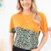 Your Fashion Wholesale SHORT SLEEVES Orange And Animal Print Colorblock Top 2 Your Fashion Wholesale SHORT SLEEVES Orange And Animal Print Colorblock Top