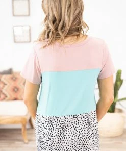Heimish Aqua Blush Animal Print Colorblock Top