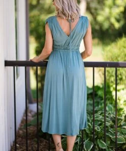 PS KATE Dresses Teal Pleated Waist Detail Midi Dress
