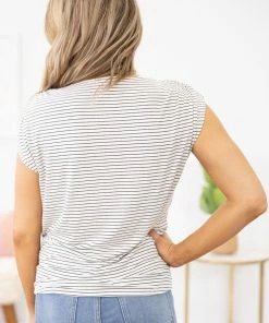 Staccato Black And Off White Cap Sleeve Cowl Neck Top Tops