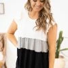Cherish Black And Grey Tiered Colorblock Top Tops
