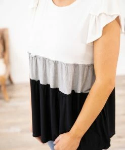 Cherish Black And Grey Tiered Colorblock Top Tops 9 Cherish Black And Grey Tiered Colorblock Top Tops