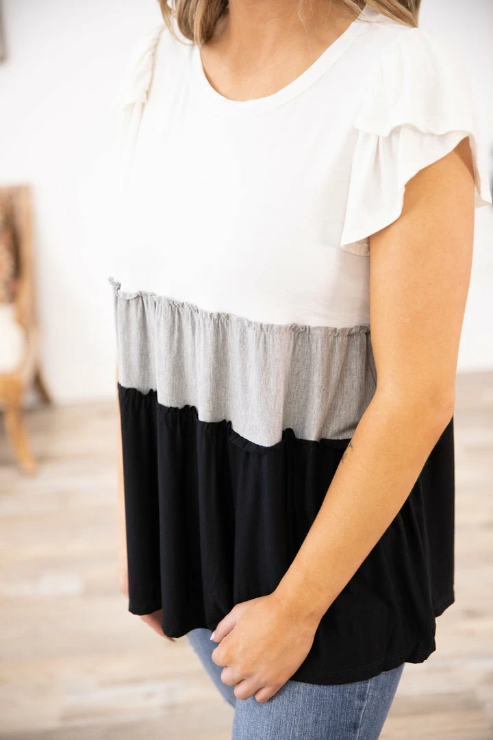 Cherish Black And Grey Tiered Colorblock Top Tops 6 Cherish Black And Grey Tiered Colorblock Top Tops