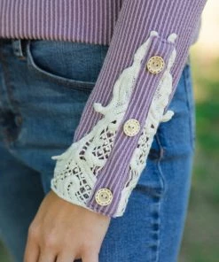 Lovely Melody Tops Mauve Rib Knit Top With Crochet Trim