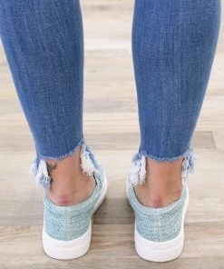 Fortune Dynamic Sky Blue Raffia Platform Slip On Shoes