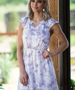 Gilli Purple And Ivory Tie Dye Elastic Waist Dress Dresses