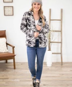 Pacific Teaze Inc Grey Camouflage Full Zip Sherpa Jacket Outerwear