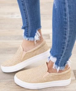 Fortune Dynamic Oatmeal Raffia Platform Slip On Shoes