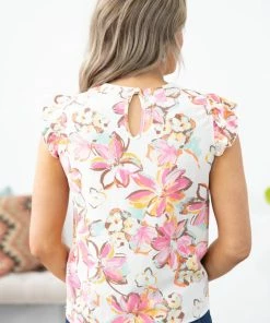 Summer 10 Tops Ivory And Pink Floral Ruffle Sleeve Top 7 Summer 10 Tops Ivory And Pink Floral Ruffle Sleeve Top