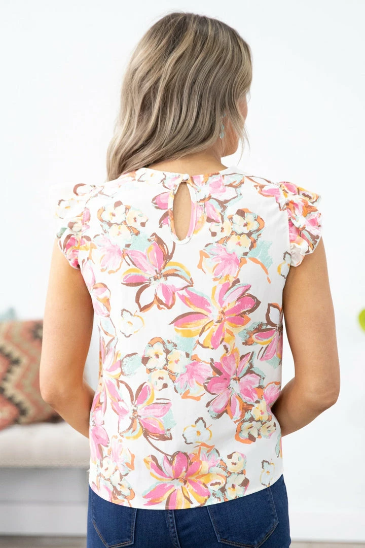 Summer 10 Tops Ivory And Pink Floral Ruffle Sleeve Top 5 Summer 10 Tops Ivory And Pink Floral Ruffle Sleeve Top