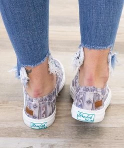 Blowfish Shoes Light Grey Multicolor Aztec Slip On Shoe