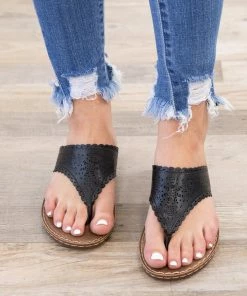 Fortune Dynamic Black Laser Cut Detail Sandals Shoes