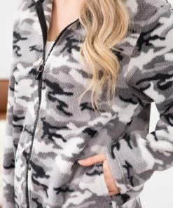 Pacific Teaze Inc Grey Camouflage Full Zip Sherpa Jacket Outerwear