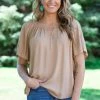 Staccato Camel Textured Top With Keyhole Tops